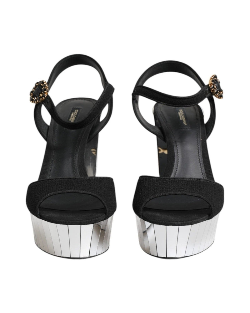 Dolce & Gabbana Black Crystal Ankle Strap Keira Sandals Shoes Heels