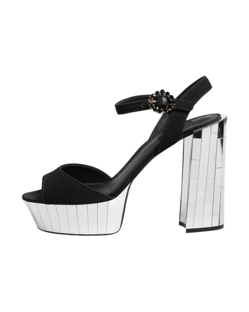 Dolce & Gabbana Black Crystal Ankle Strap Keira Sandals Shoes Heels