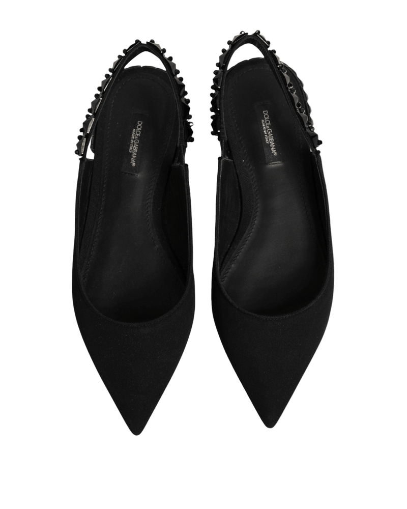 Dolce & Gabbana Black Crystal Charmeuse Slingback Shoes Glam Steals
