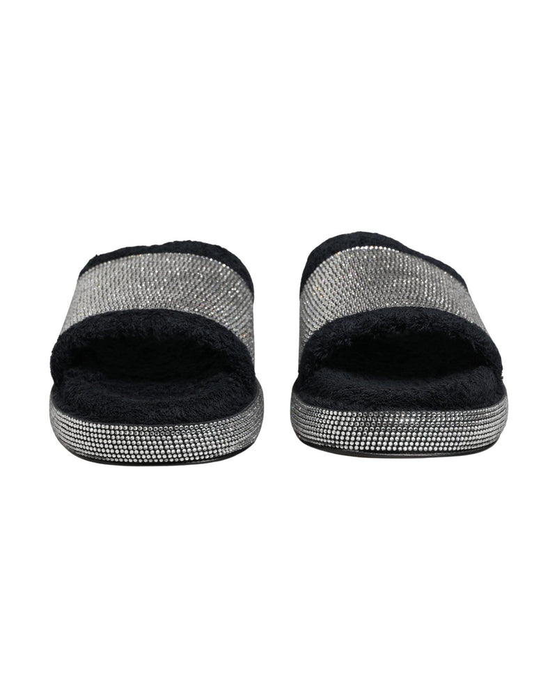 Dolce & Gabbana Black Crystal Embellished Platform Slides Shoes 