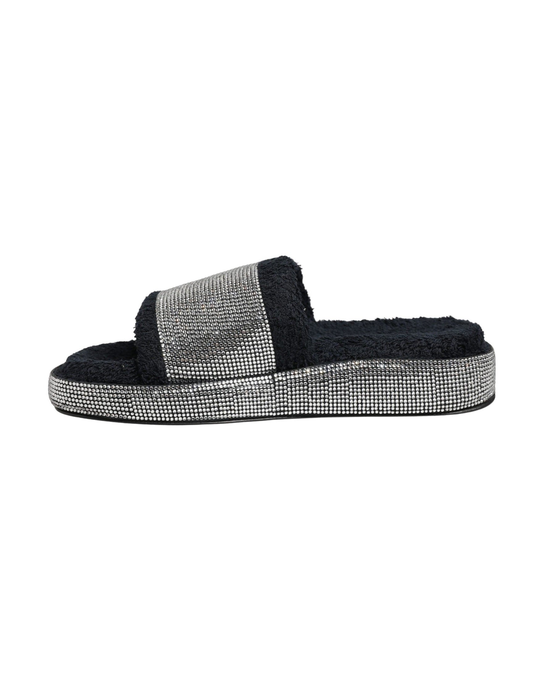Dolce & Gabbana Black Crystal Embellished Platform Slides Shoes 