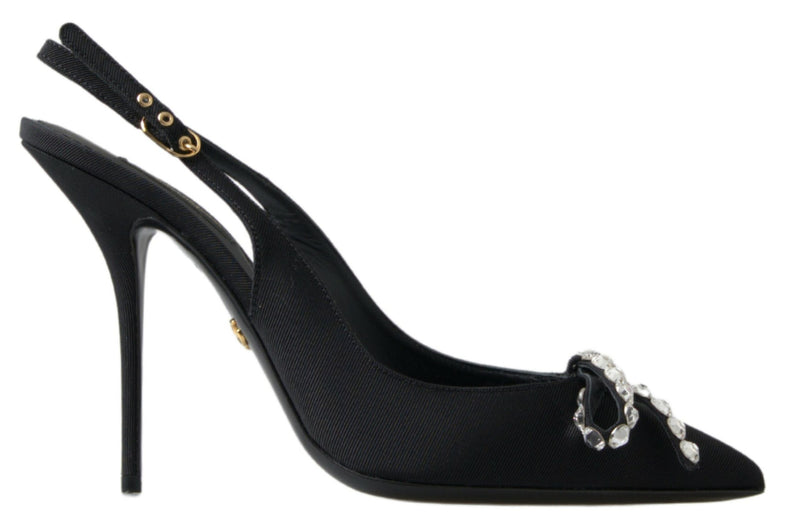 Dolce & Gabbana Black Crystal Embellished Slingback Heel Glam Steals
