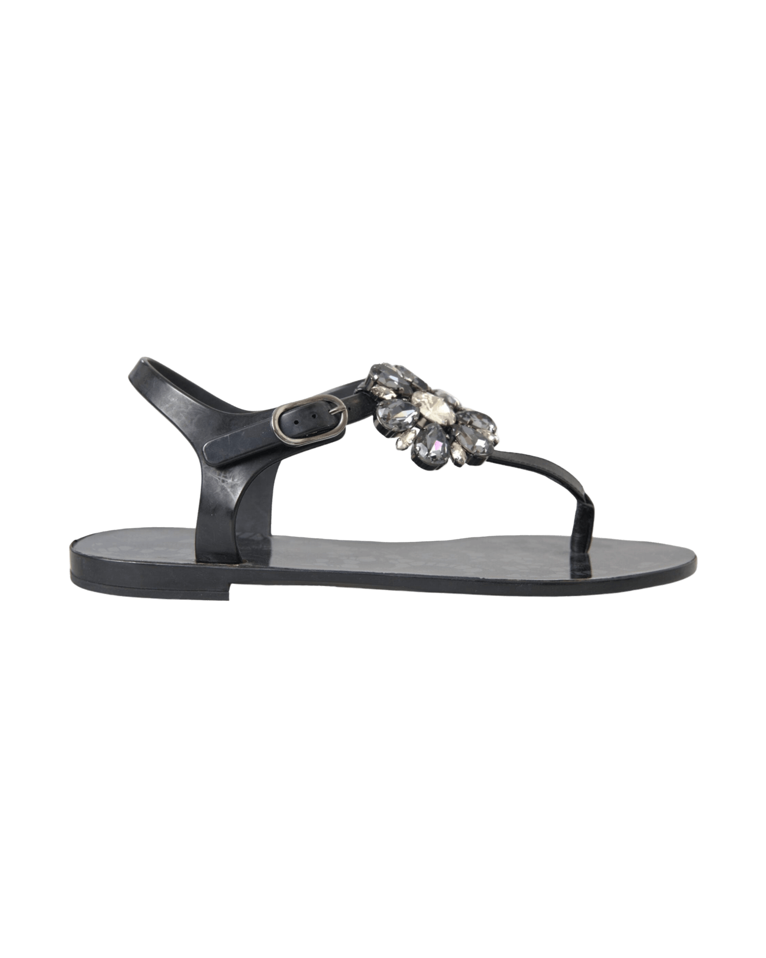 Dolce & Gabbana Black Crystal Flats Sandals Flip Flops Shoes Glam Steals