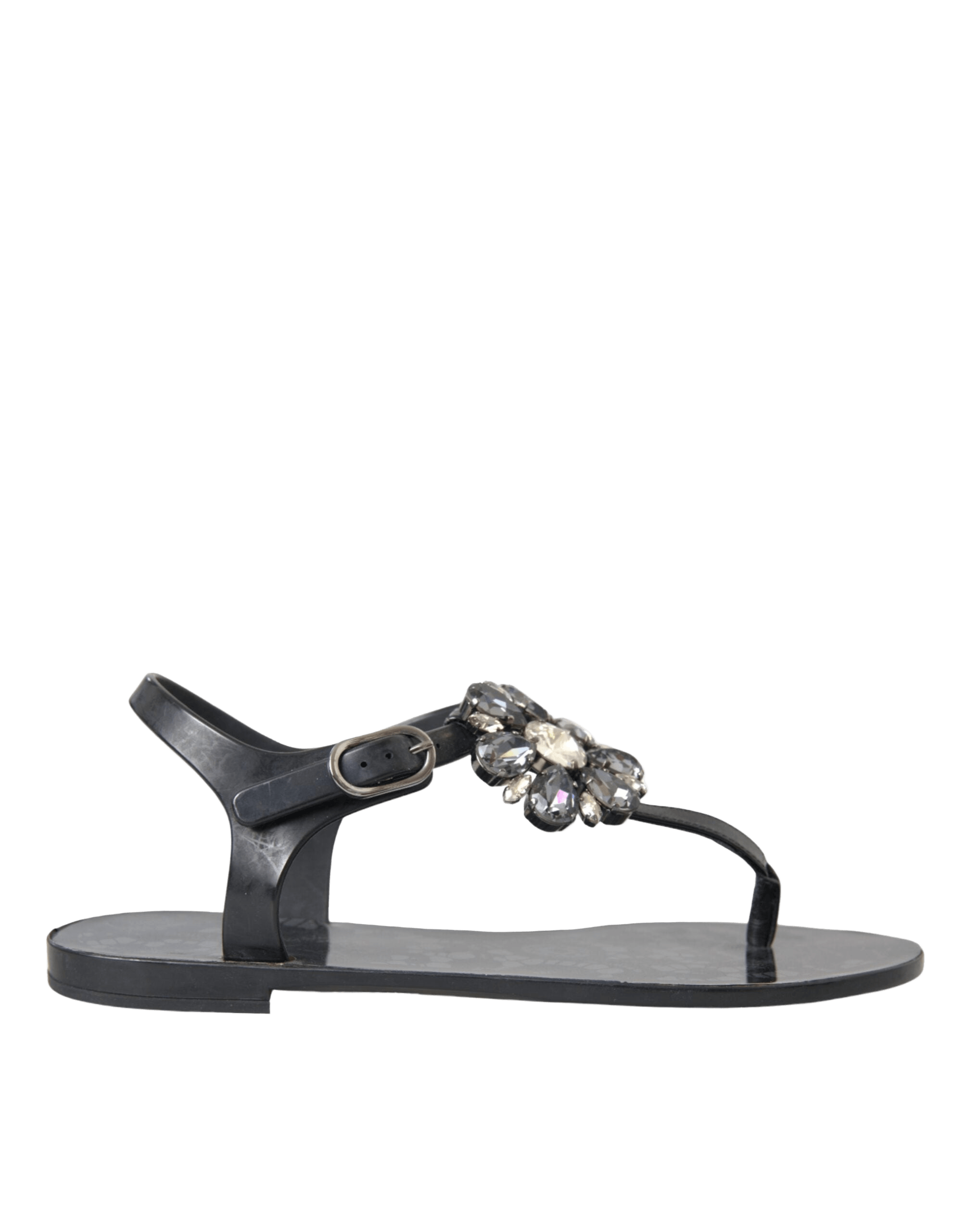 Dolce & Gabbana Black Crystal Flats Sandals Flip Flops Shoes Glam Steals