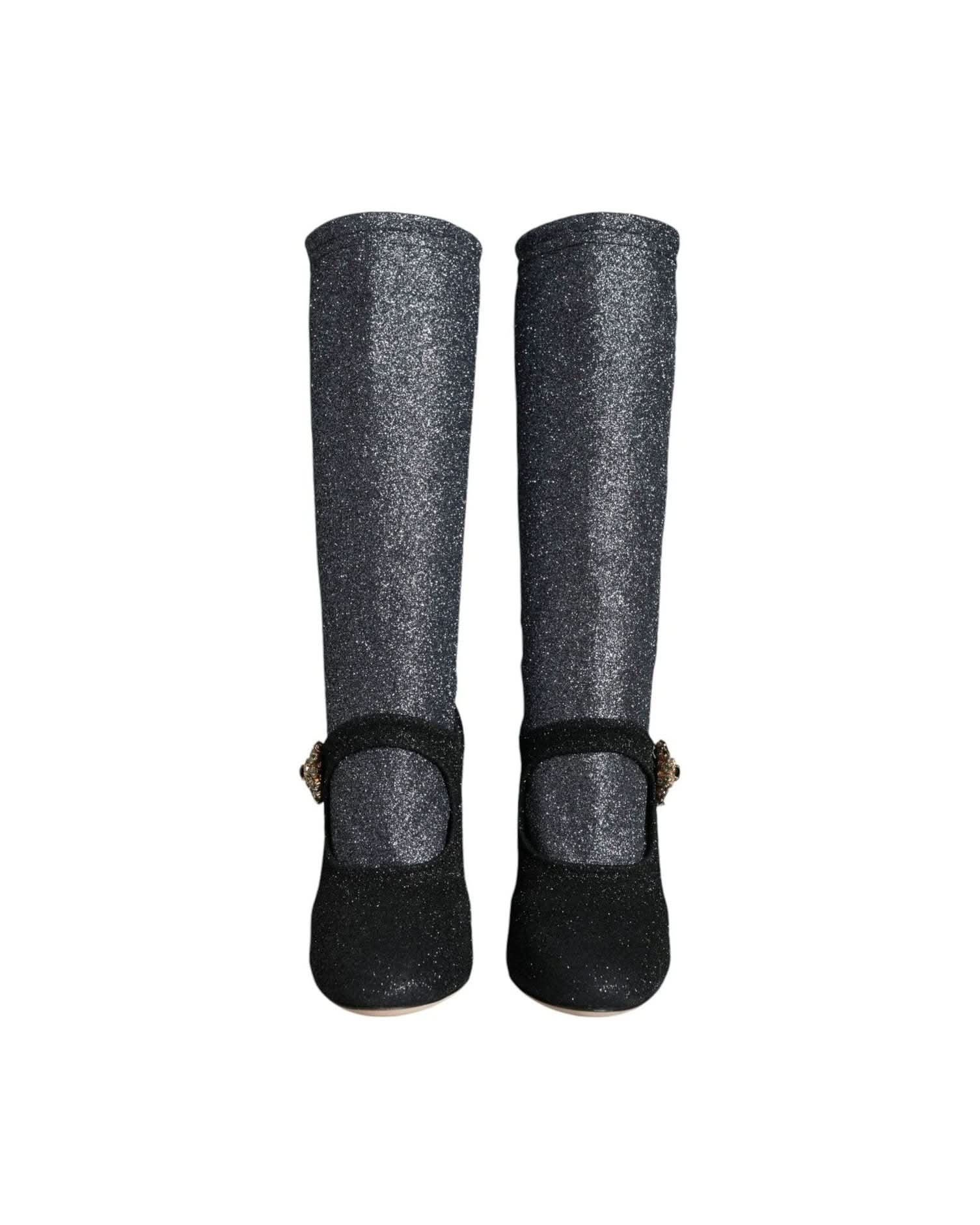 Dolce & Gabbana Black Crystal Mary Janes Booties Shoes Boots