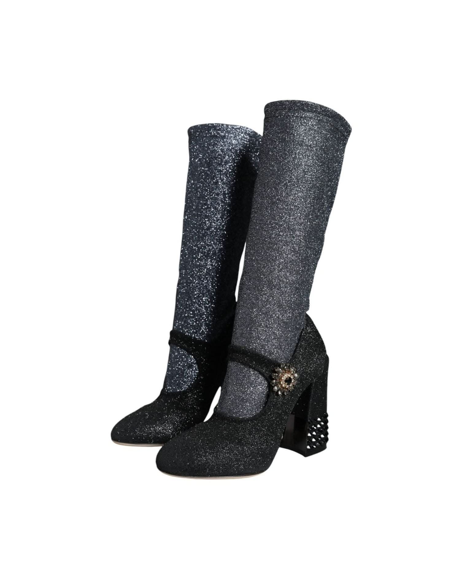 Dolce & Gabbana Black Crystal Mary Janes Booties Shoes Boots