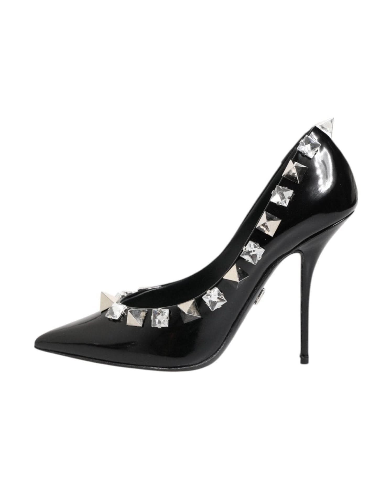 Dolce & Gabbana Black Crystals Studs Stiletto Pumps Shoes Heels