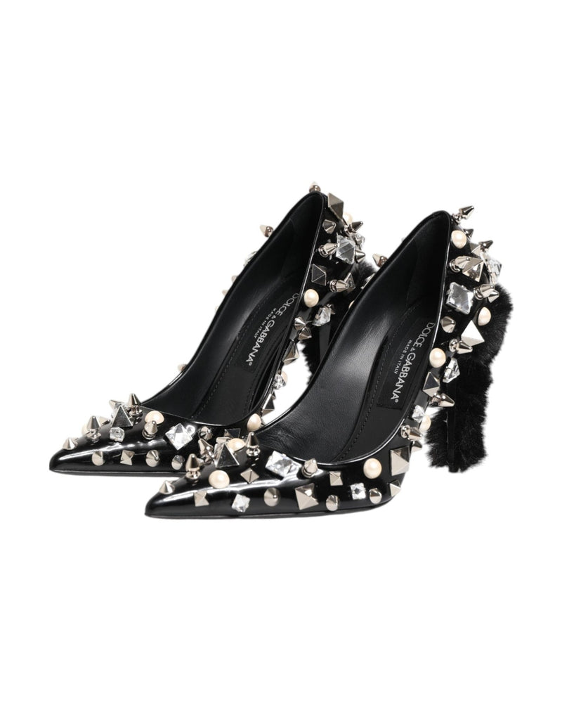 Dolce & Gabbana Black Crystals Studs Stiletto Pumps Shoes Glam Steals
