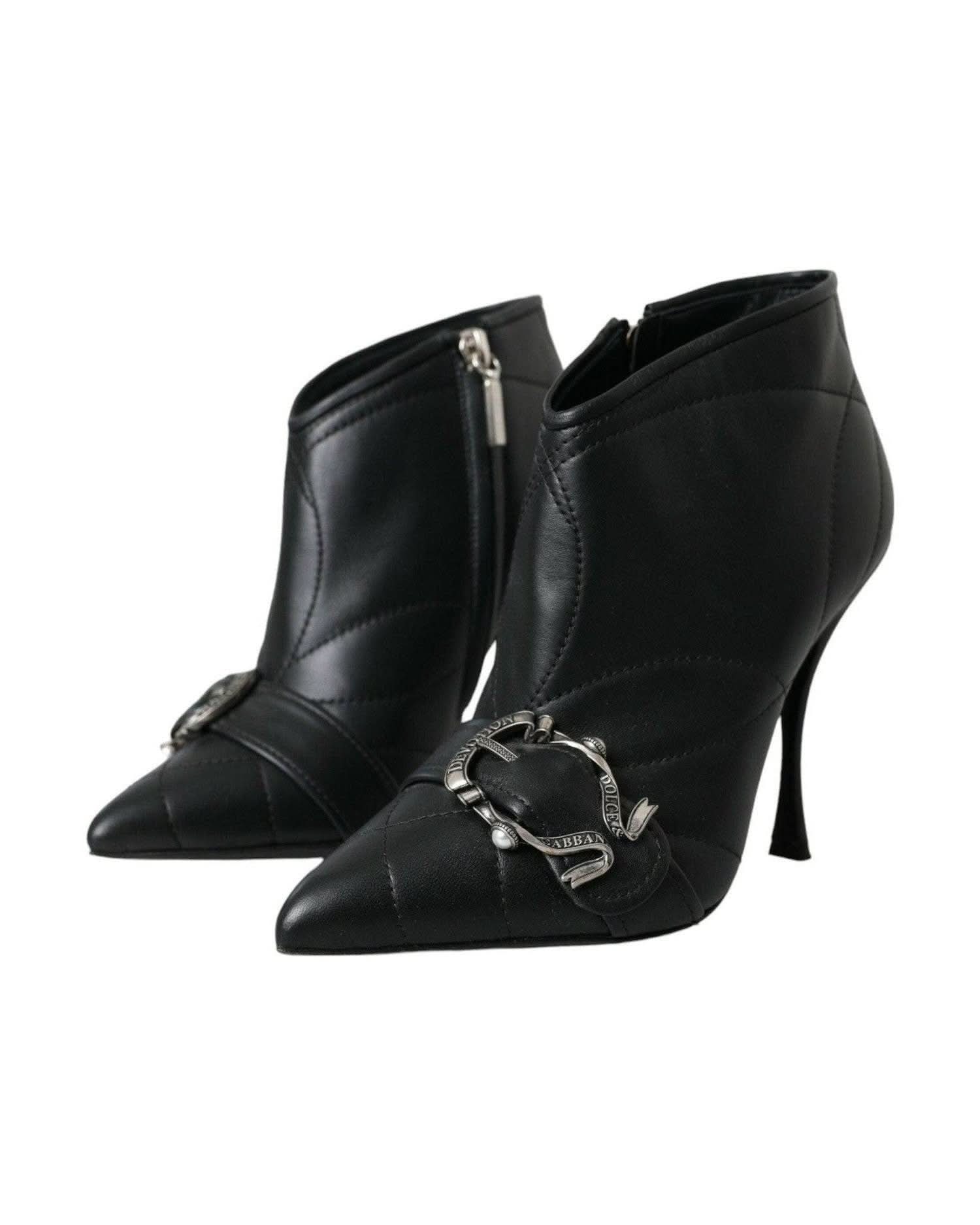 Dolce & Gabbana Black Devotion Quilted Buckled Boots Shoes Boots