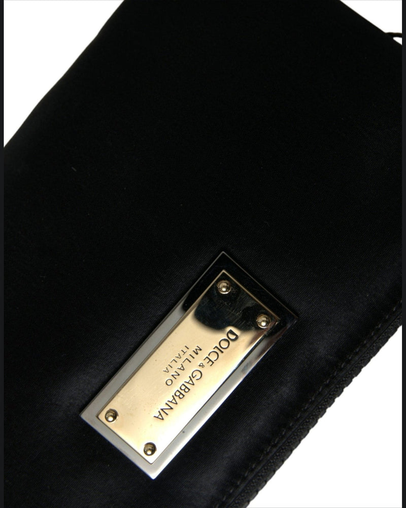 Dolce & Gabbana Elegant Nylon Leather Pouch With Black Silver Details Glam Steals
