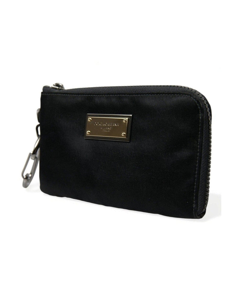 Dolce & Gabbana Elite Nylon & Leather Pouch With Logo Black Detail Glam Steals