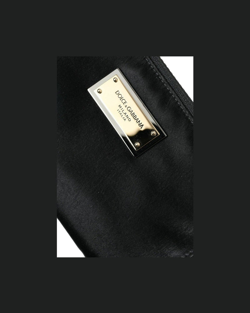 Dolce & Gabbana Elite Nylon & Leather Pouch With Logo Black Detail Glam Steals