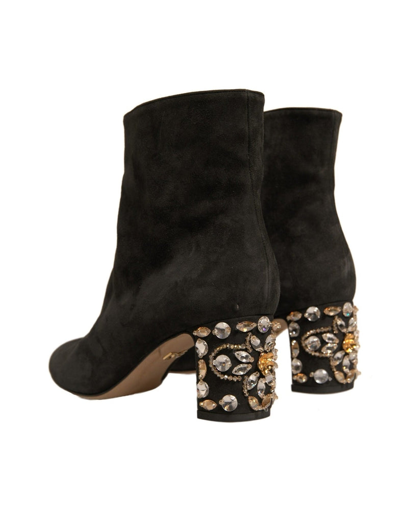 Dolce & Gabbana Black Embellished Heel Ankle Boots Shoes Glam Steals