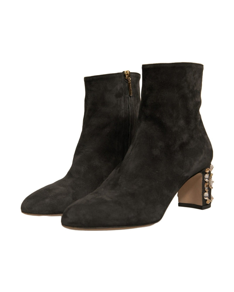 Dolce & Gabbana Black Embellished Heel Ankle Boots Shoes Glam Steals