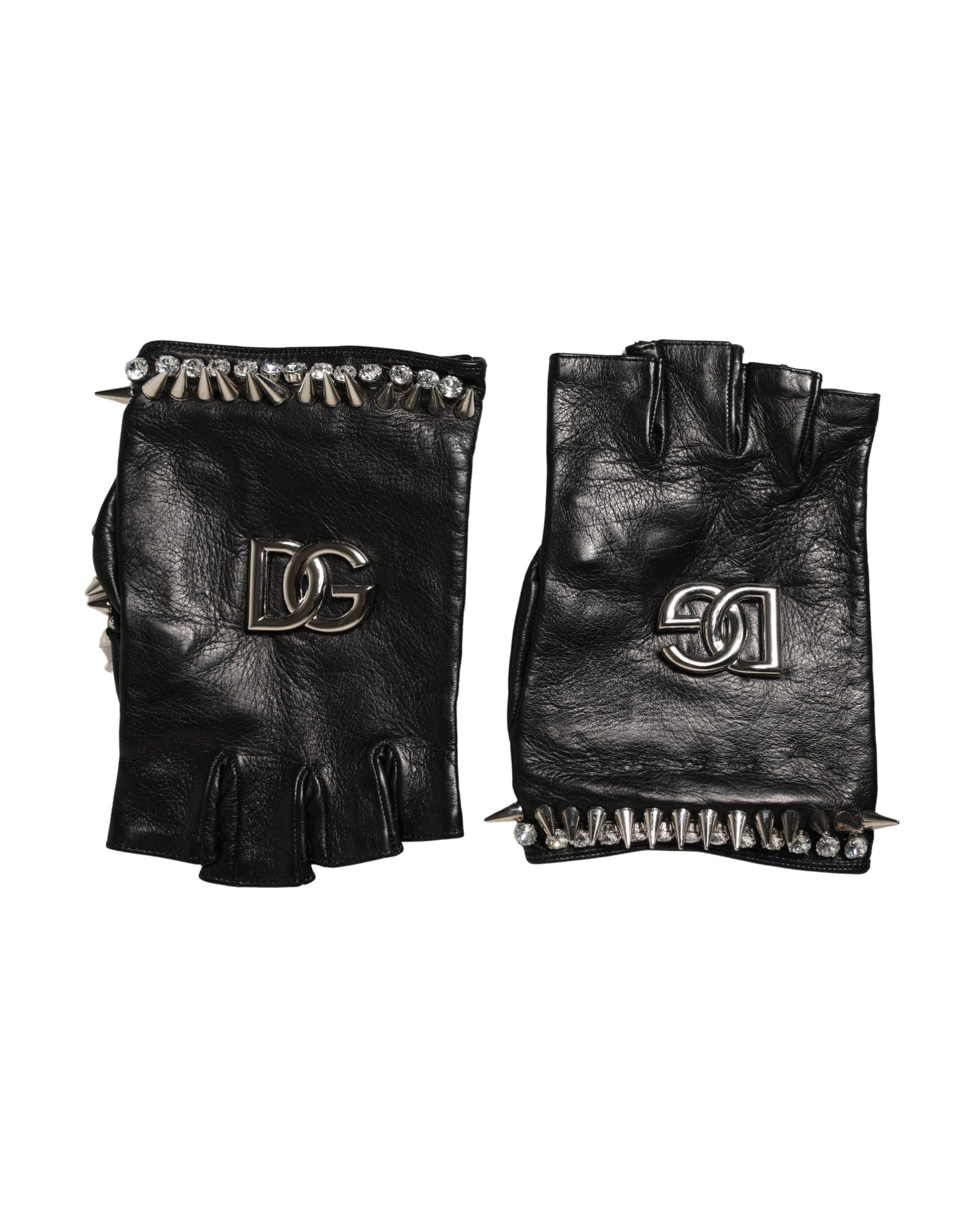 Dolce & Gabbana Black Embellished Wrist Length Mitten Gloves