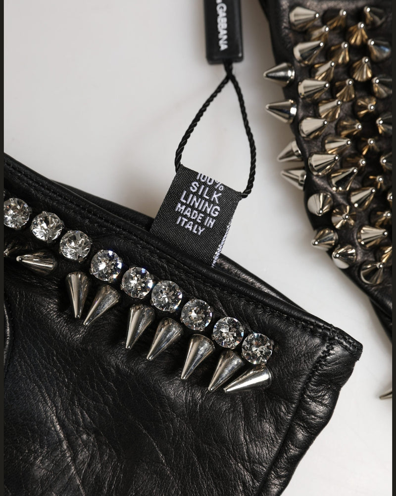 Dolce & Gabbana Black Embellished Wrist Length Mitten Gloves 