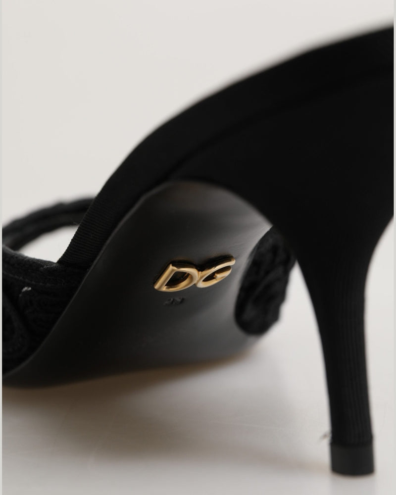 Dolce & Gabbana Black Embroidered Slip On Heels Glam Steals