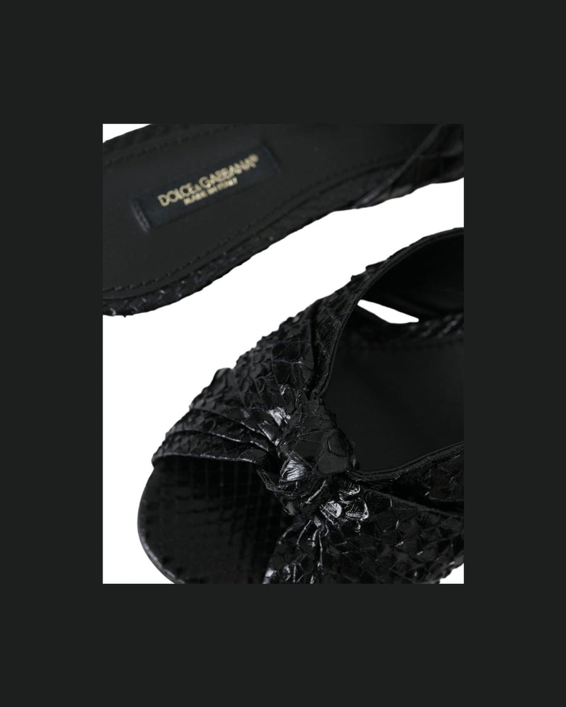 Dolce & Gabbana Black Exotic Leather Heels Slides Shoes Glam Steals