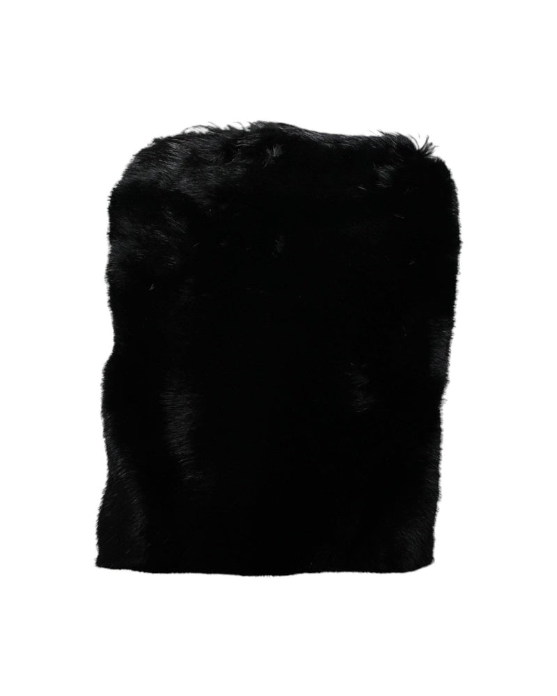 Dolce & Gabbana Faux Fur Chain Crossbody Shoulder Purse Black Silver Bag Glam Steals