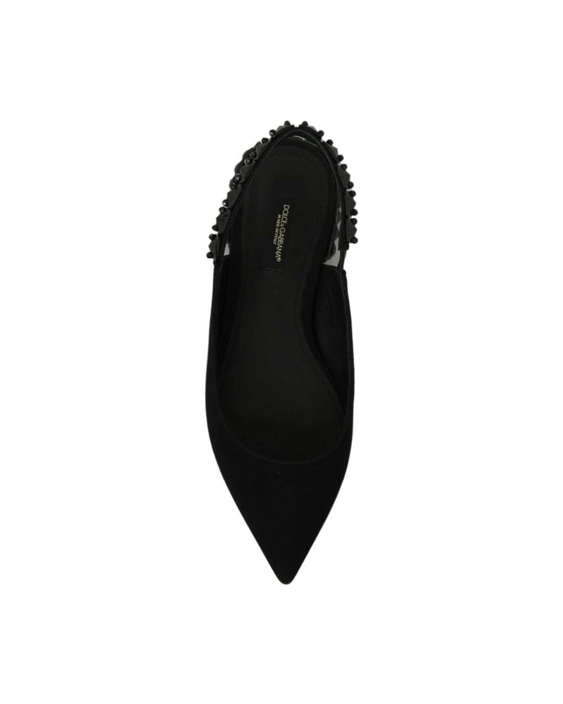 Dolce & Gabbana Black Flats Slingback Charmeuse Shoes Glam Steals