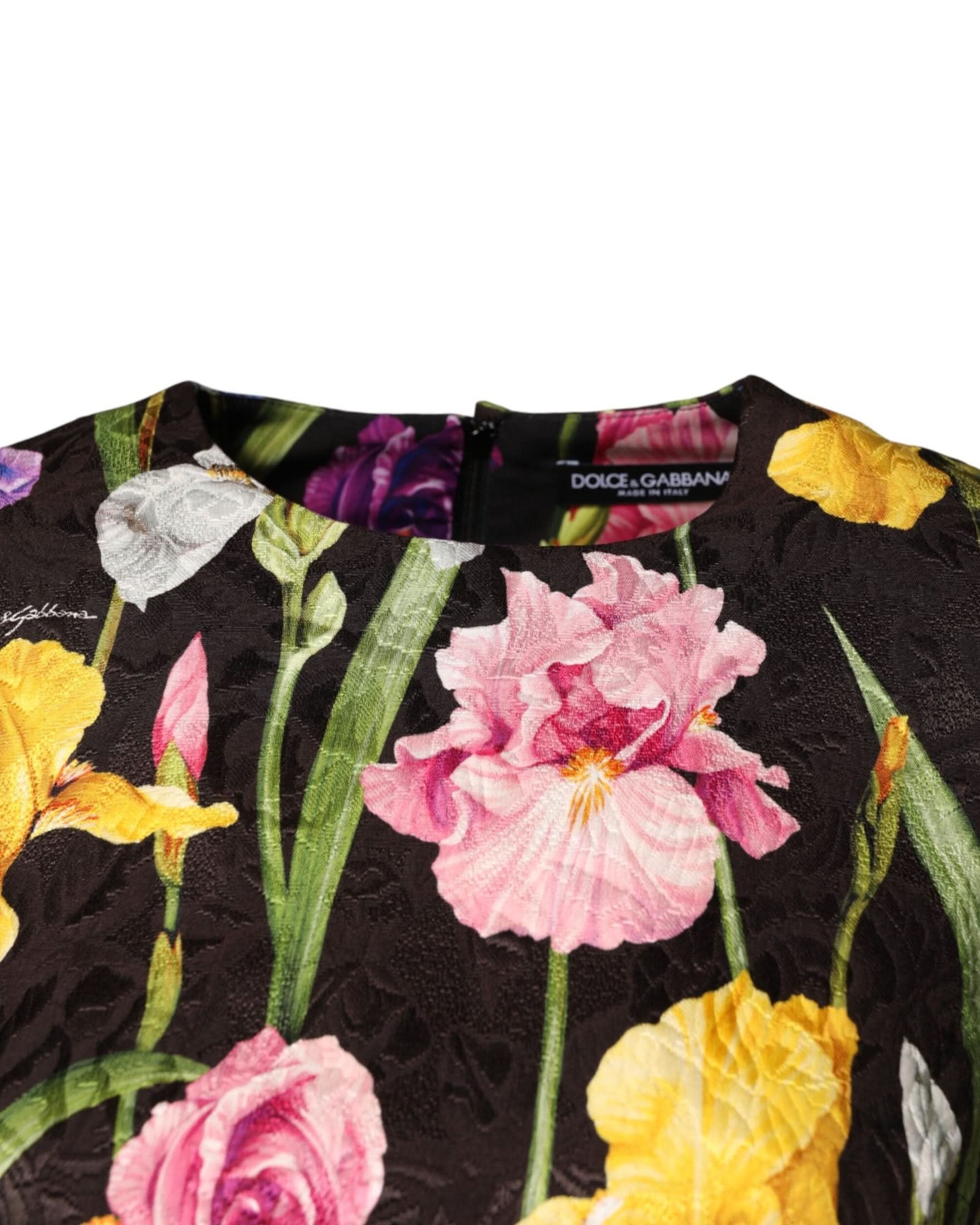 Dolce & Gabbana Black Floral Brocade A Line Mini Dress Dresses