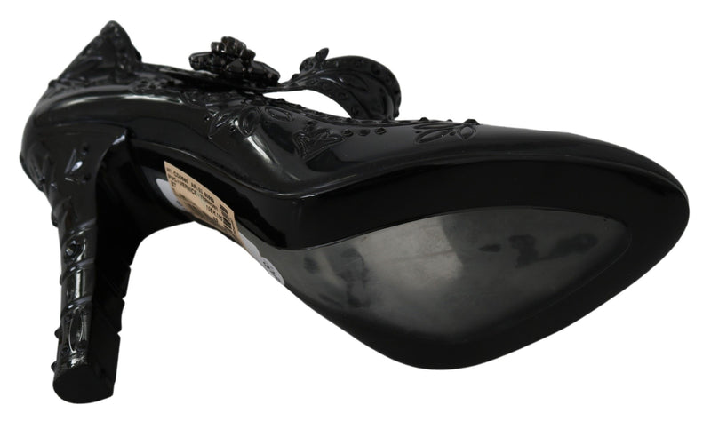 Dolce & Gabbana Black Floral Crystal Cinderella Heels Glam Steals