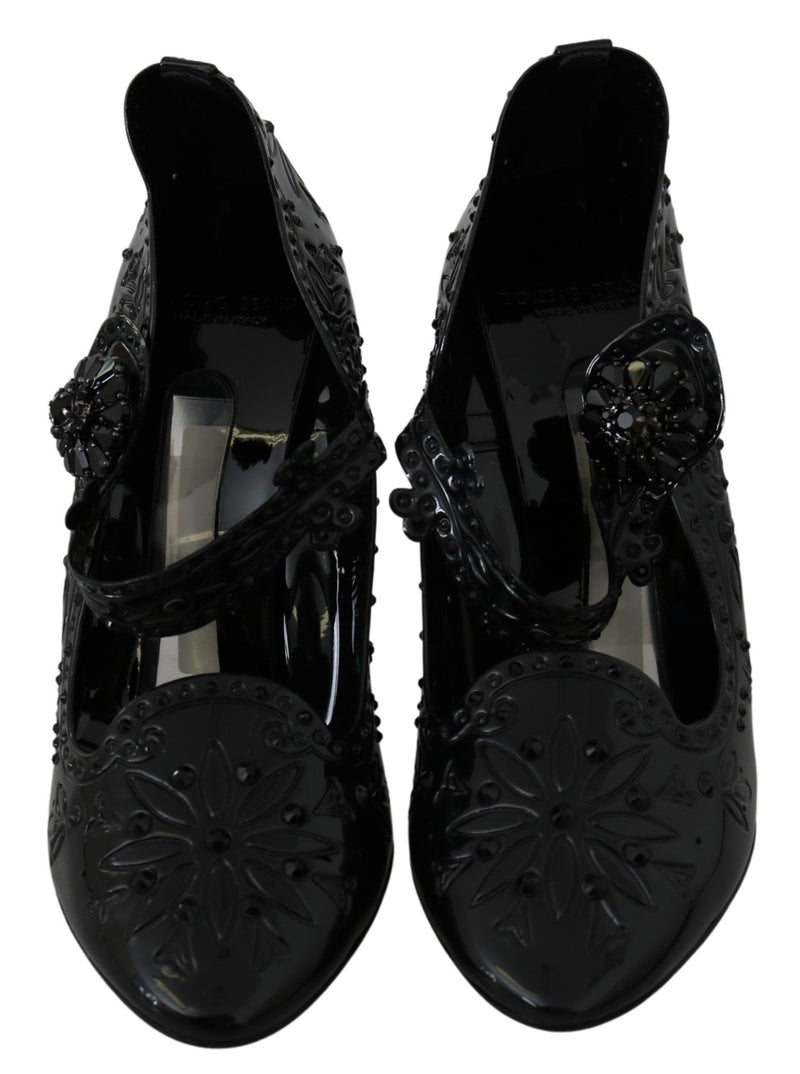 Dolce & Gabbana Black Floral Crystal Cinderella Heels Glam Steals