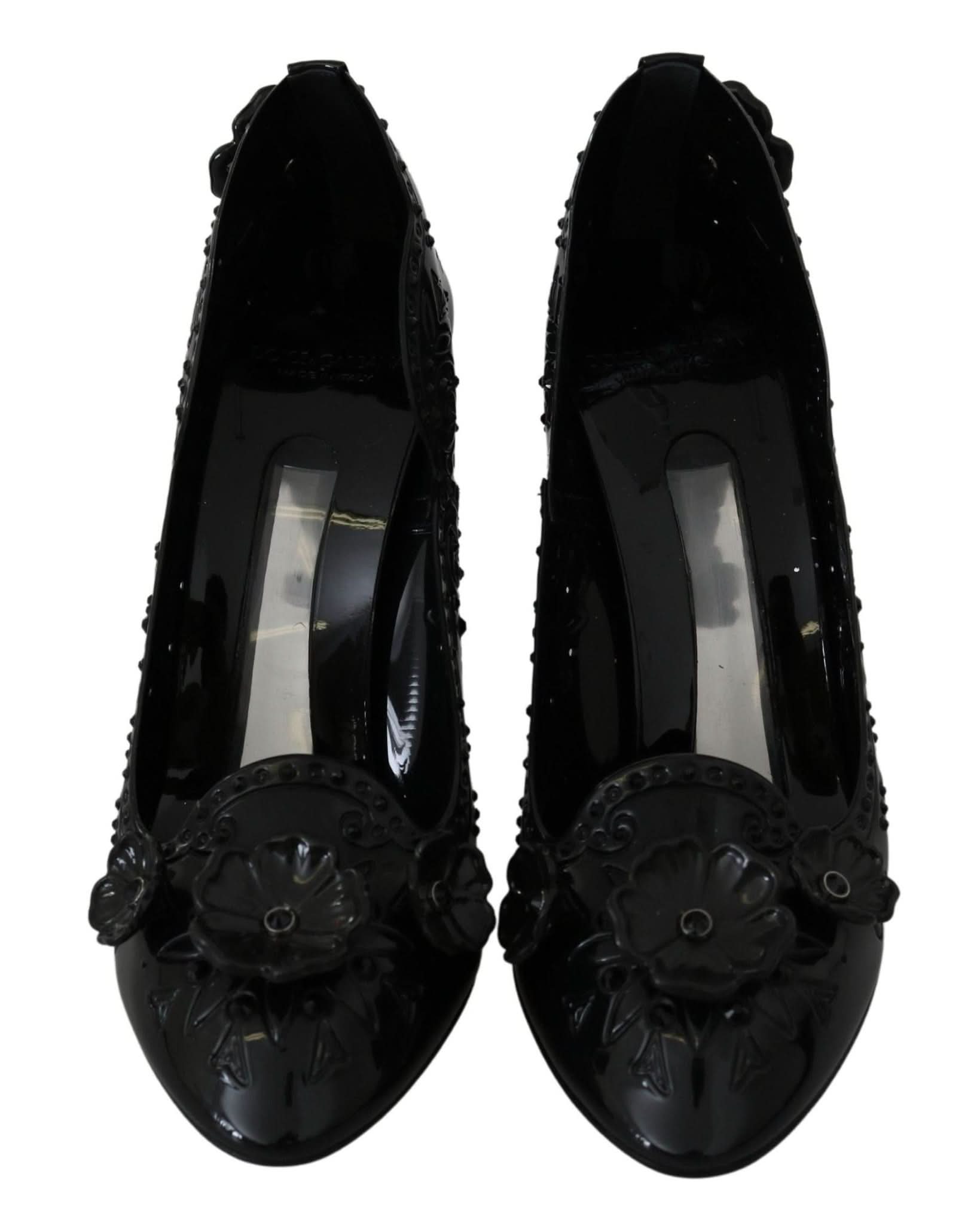 Dolce & Gabbana Black Floral Crystal Cinderella Heels Heels