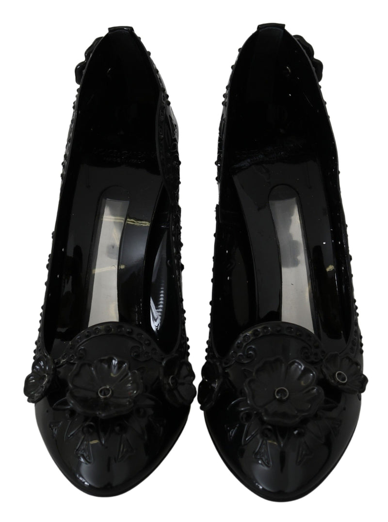 Dolce & Gabbana Black Floral Crystal Cinderella Heels Glam Steals
