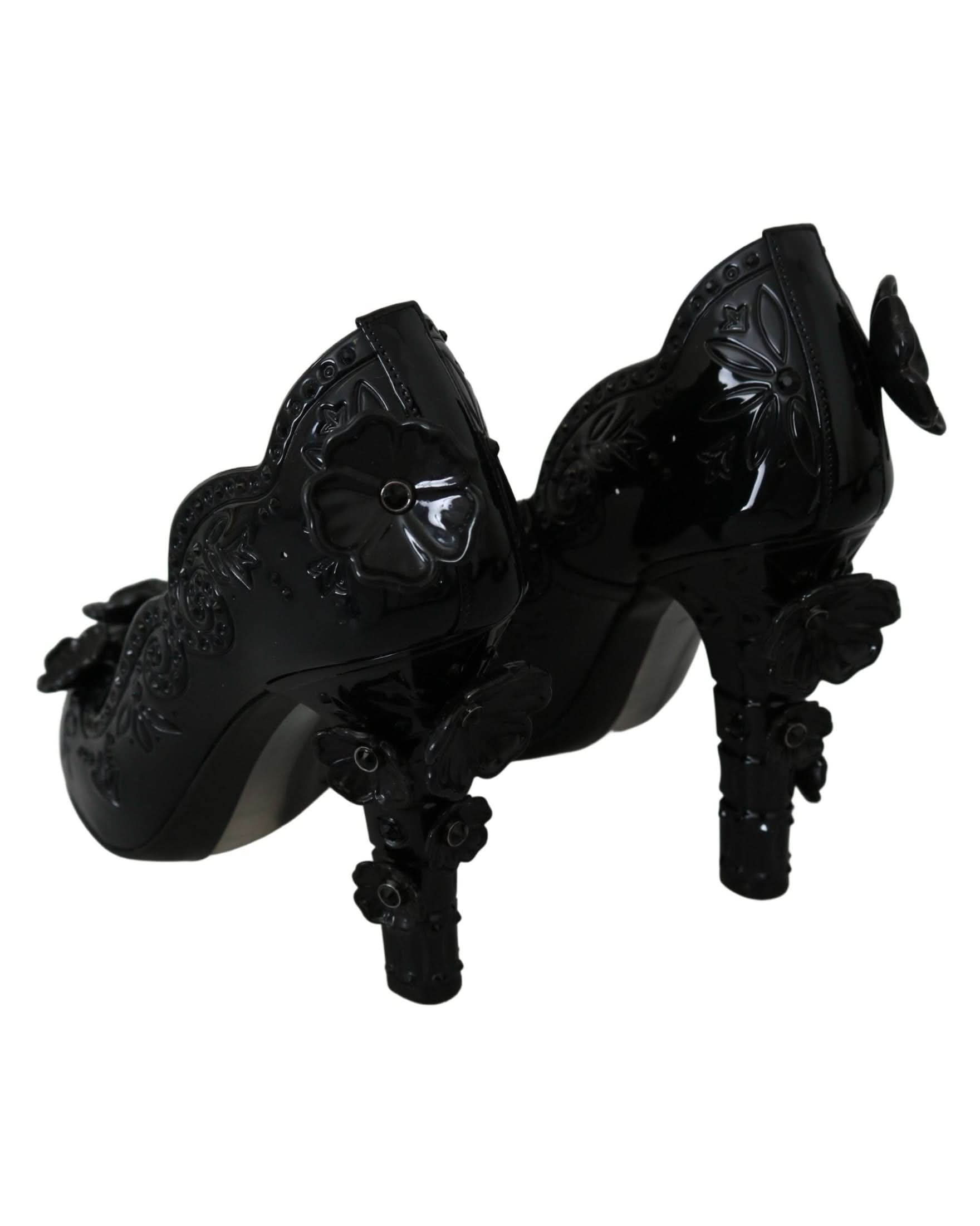 Dolce & Gabbana Black Floral Crystal Cinderella Heels Heels
