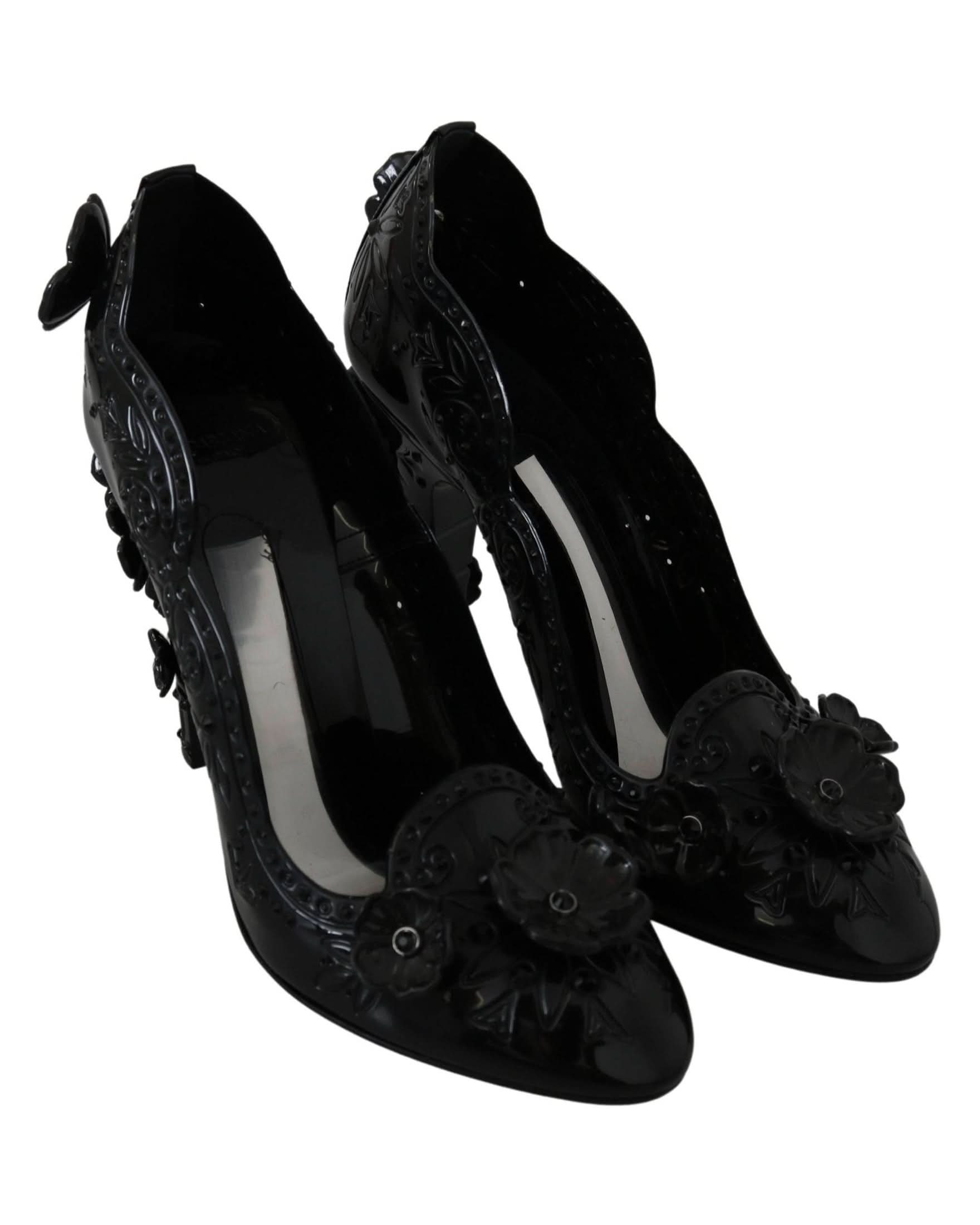 Dolce & Gabbana Black Floral Crystal Cinderella Heels Heels