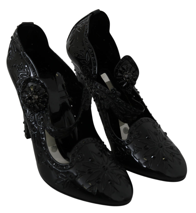 Dolce & Gabbana Black Floral Crystal Cinderella Heels Glam Steals