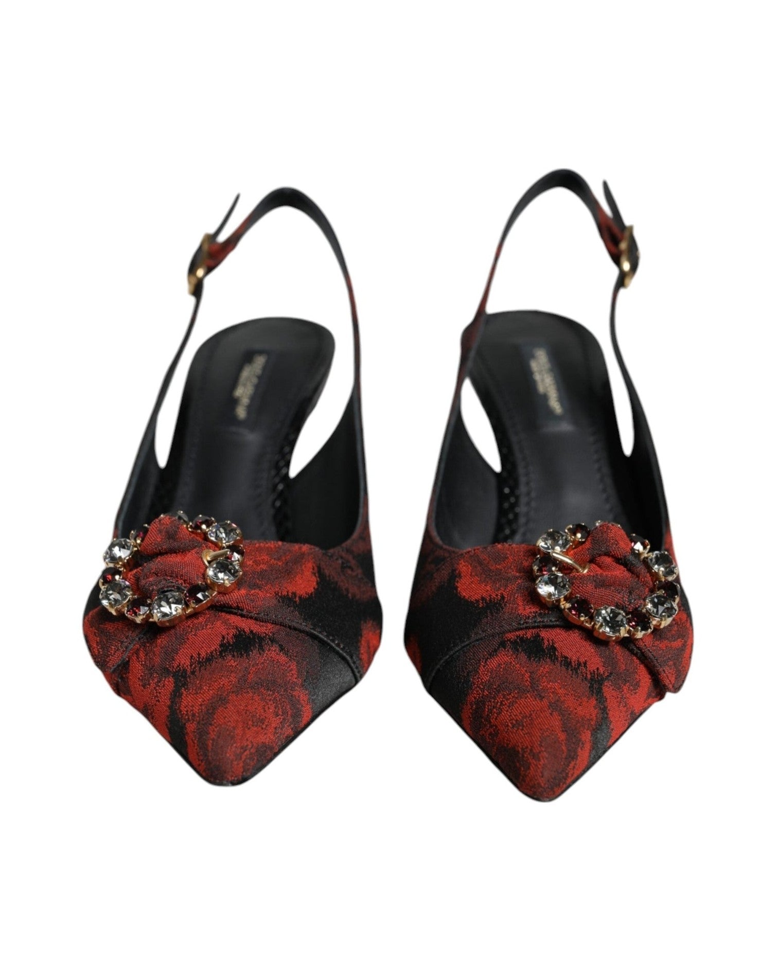 Dolce & Gabbana Black Red Floral Crystal Heel Slingback Shoes Glam Steals