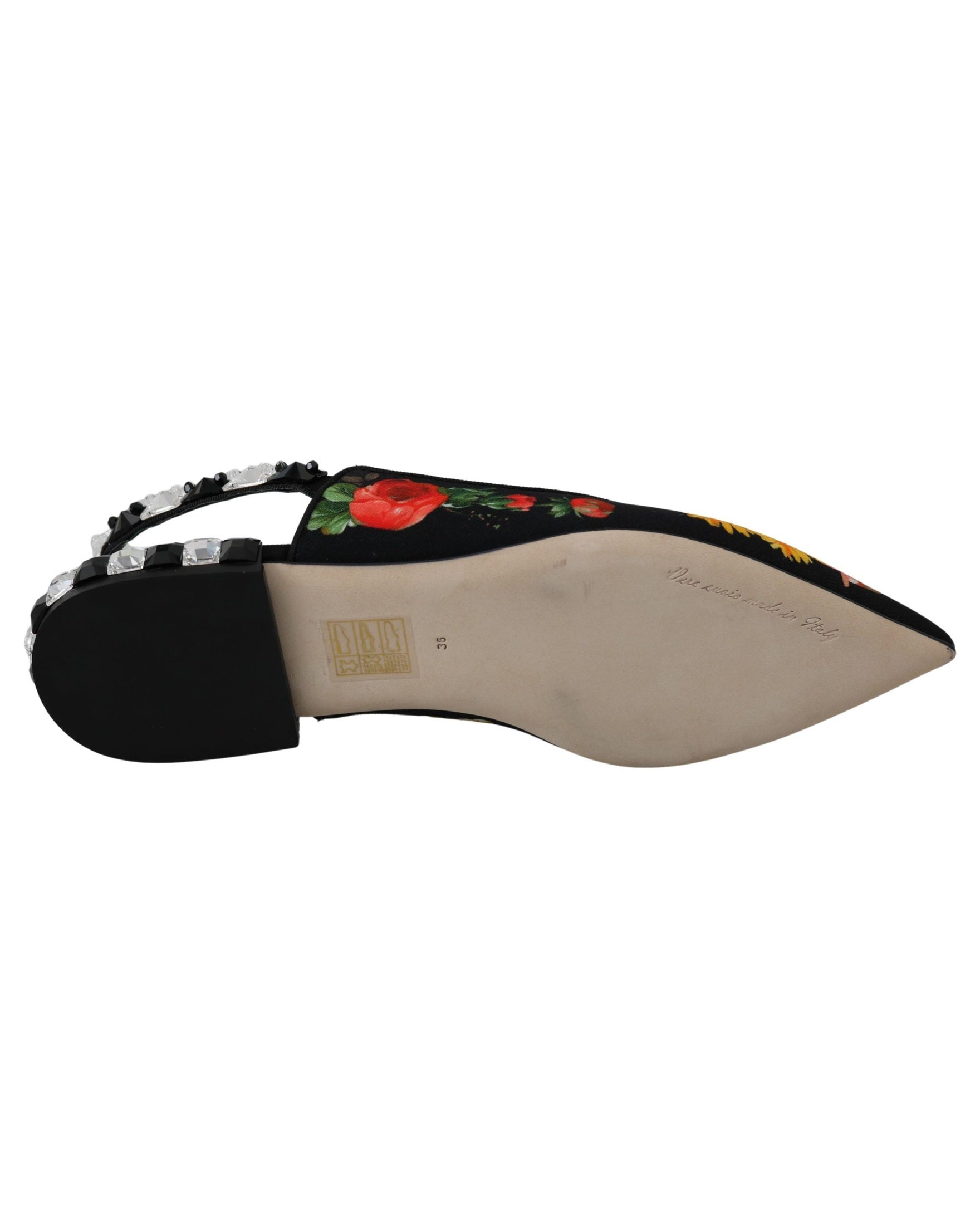 Dolce & Gabbana Black Floral Crystal Slingbacks Flats Flats