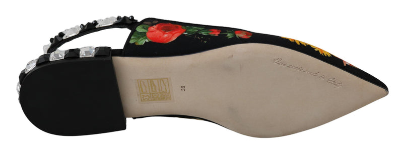 Dolce & Gabbana Black Floral Crystal Slingbacks Flats Glam Steals