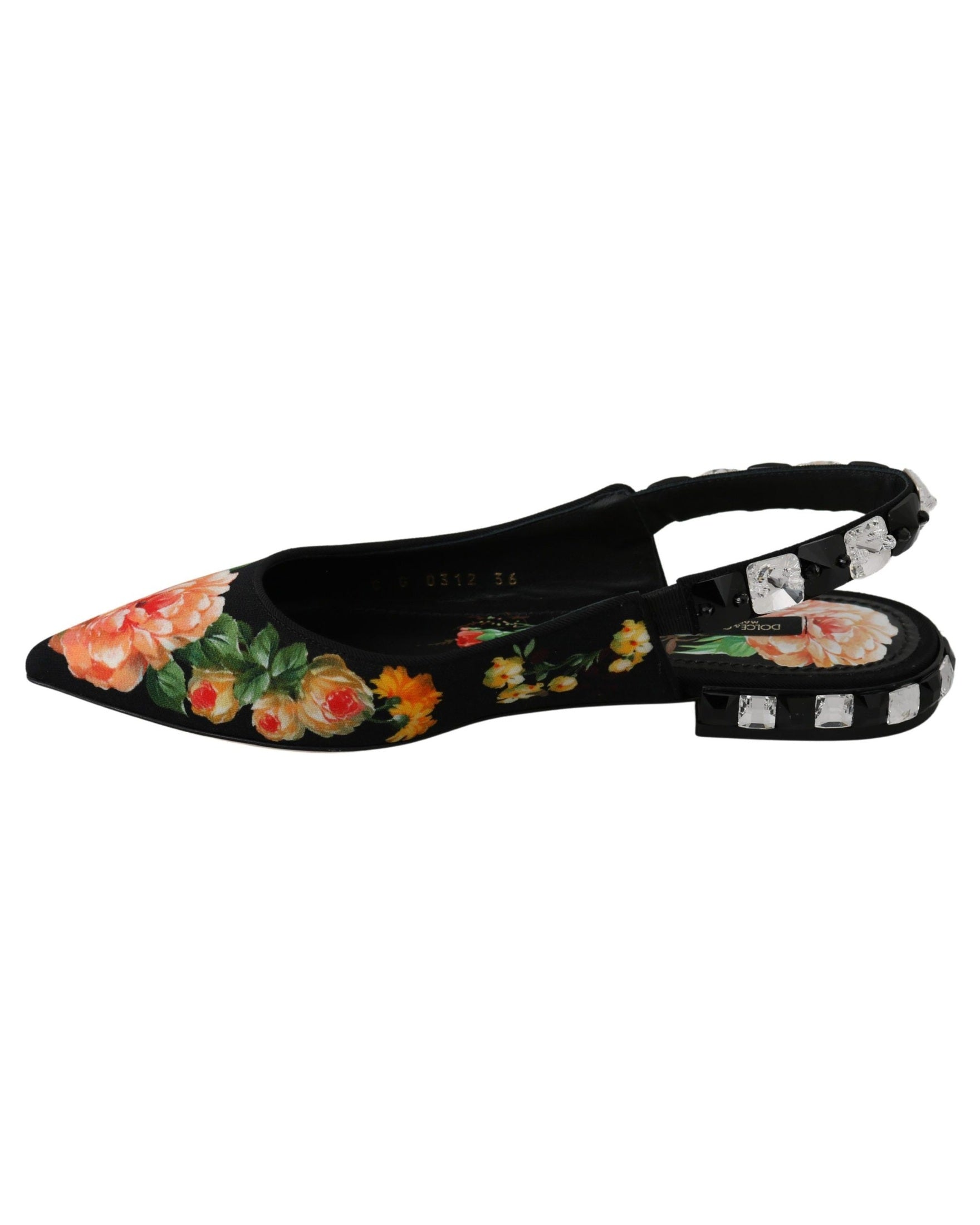 Dolce & Gabbana Black Floral Crystal Slingbacks Flats Flats