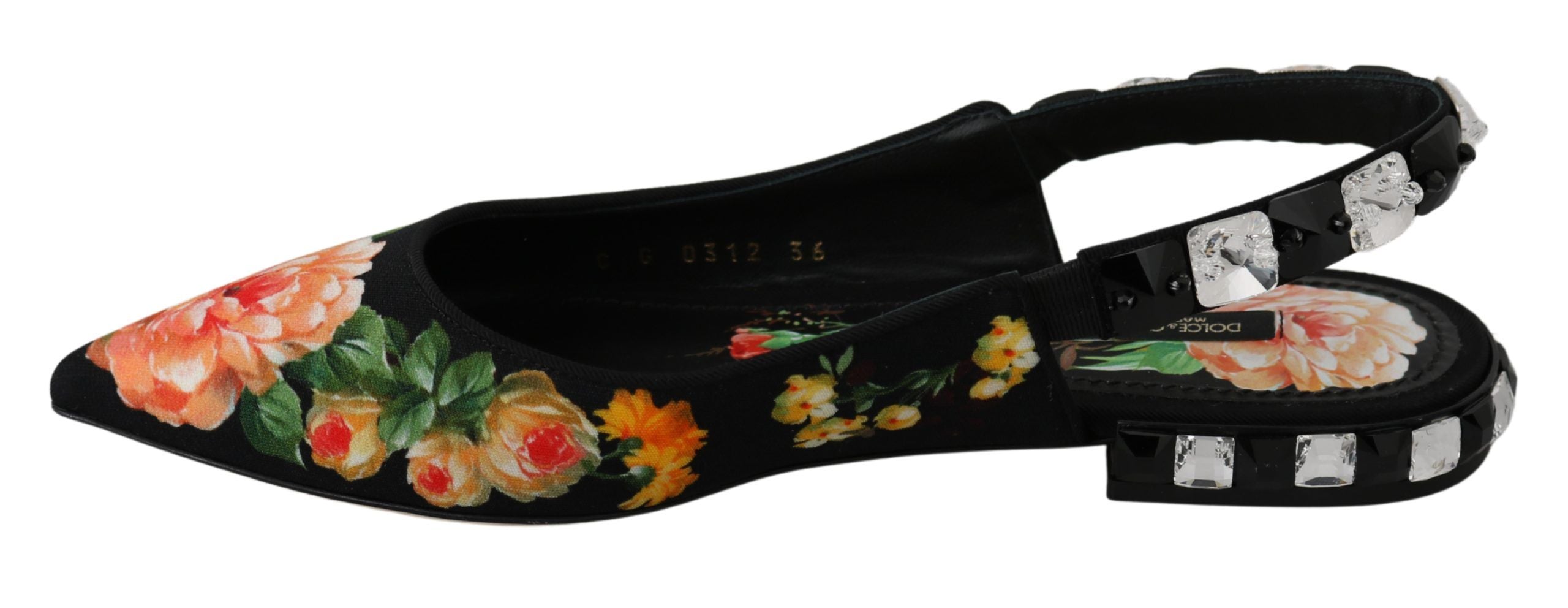 Dolce & Gabbana Black Floral Crystal Slingbacks Flats Glam Steals