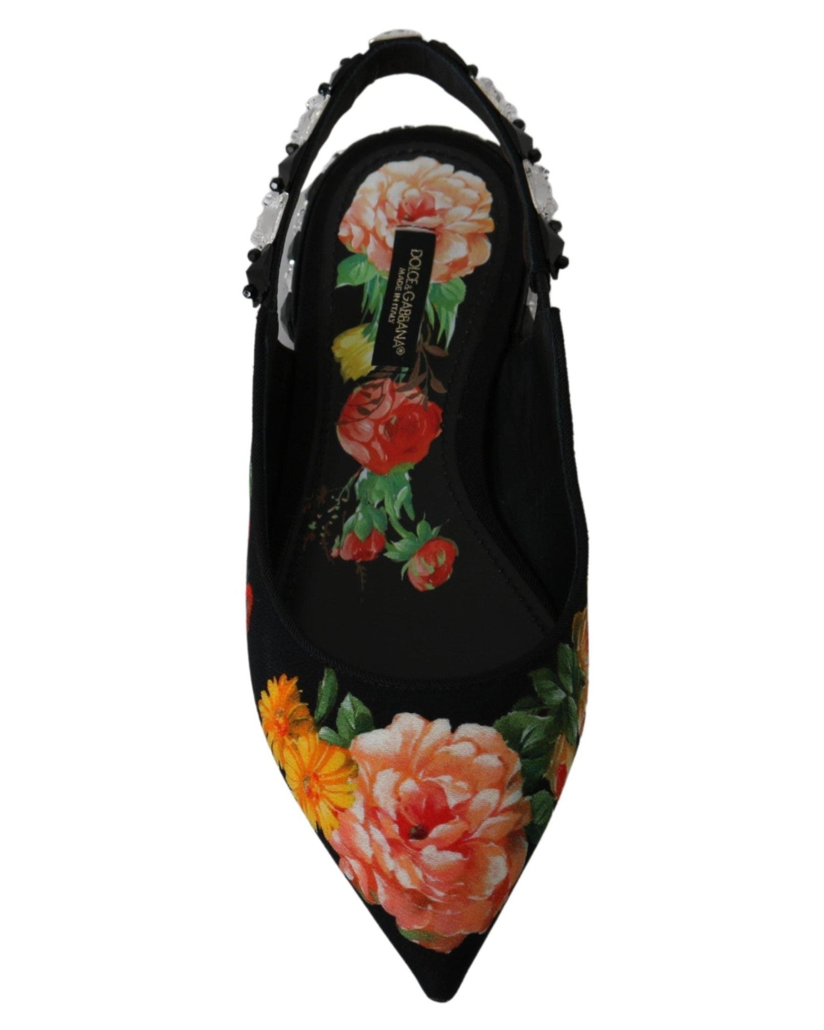 Dolce & Gabbana Black Floral Crystal Slingbacks Flats Flats