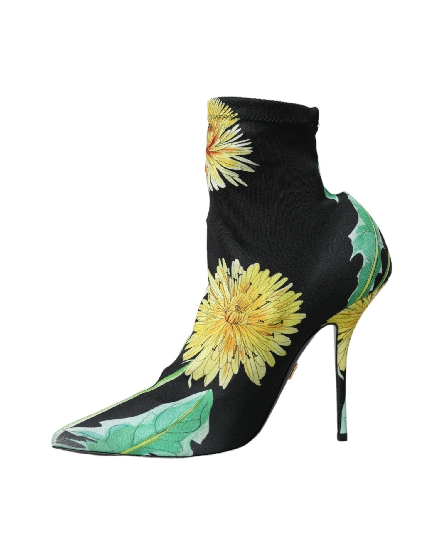 Dolce & Gabbana Black Floral Jersey Stretch Ankle Boots Shoes Boots