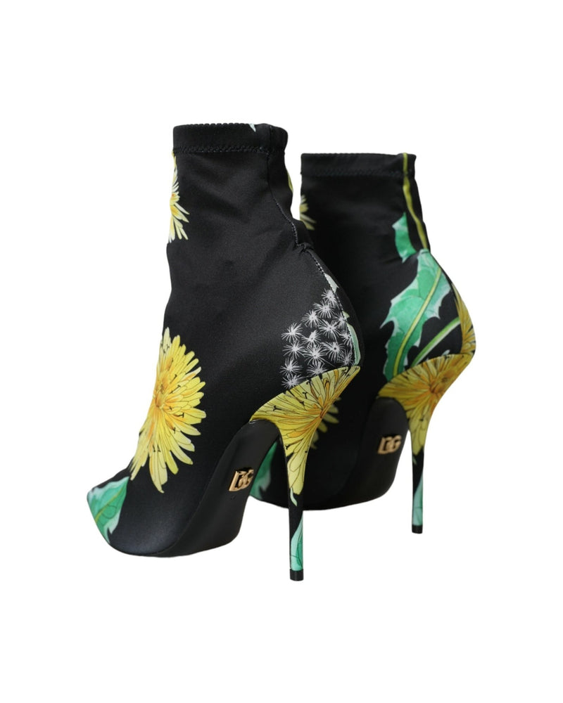 Dolce & Gabbana Black Floral Jersey Stretch Ankle Boots Shoes Glam Steals