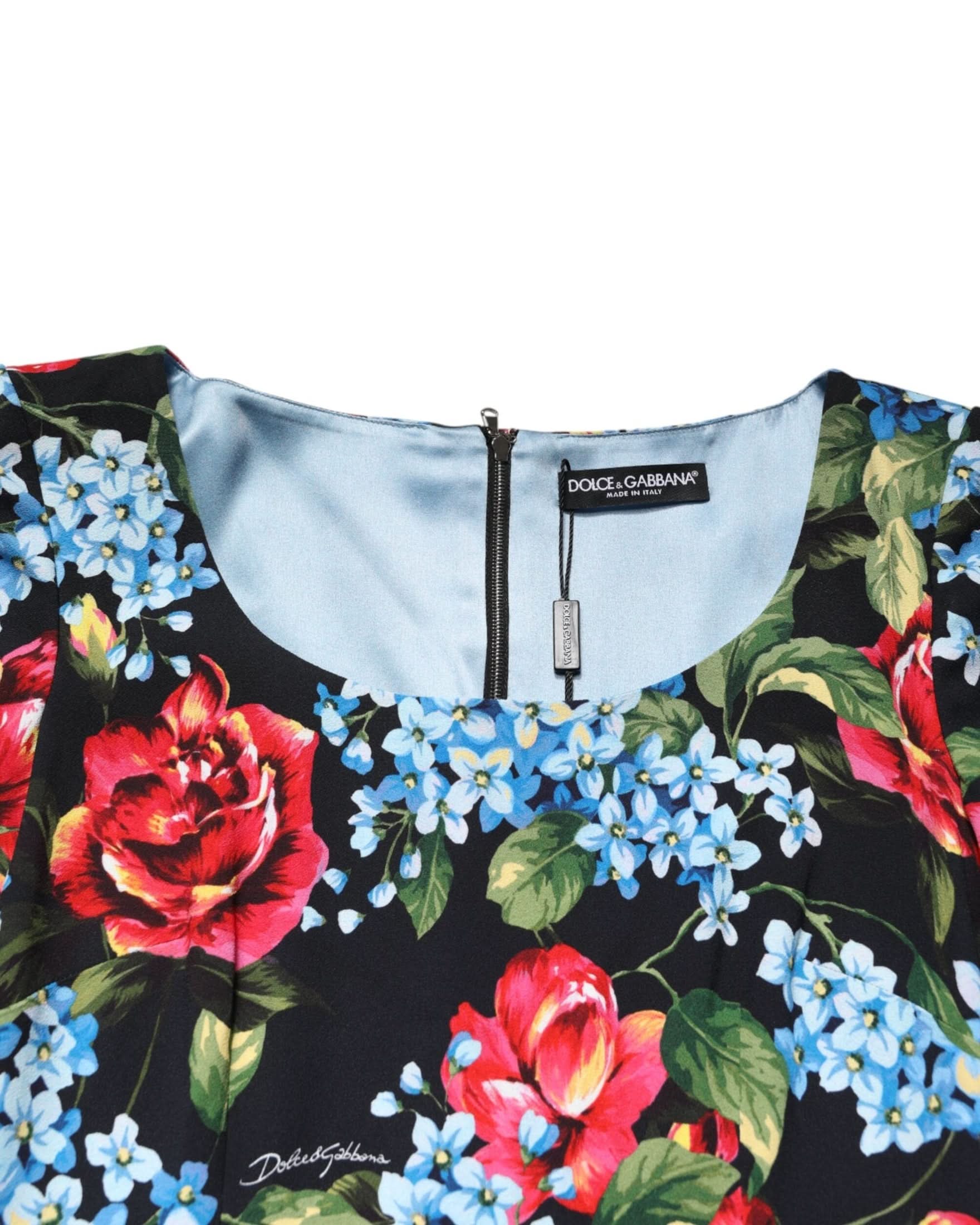 Dolce & Gabbana Black Floral Print Viscose Sheath Midi Dress Dresses