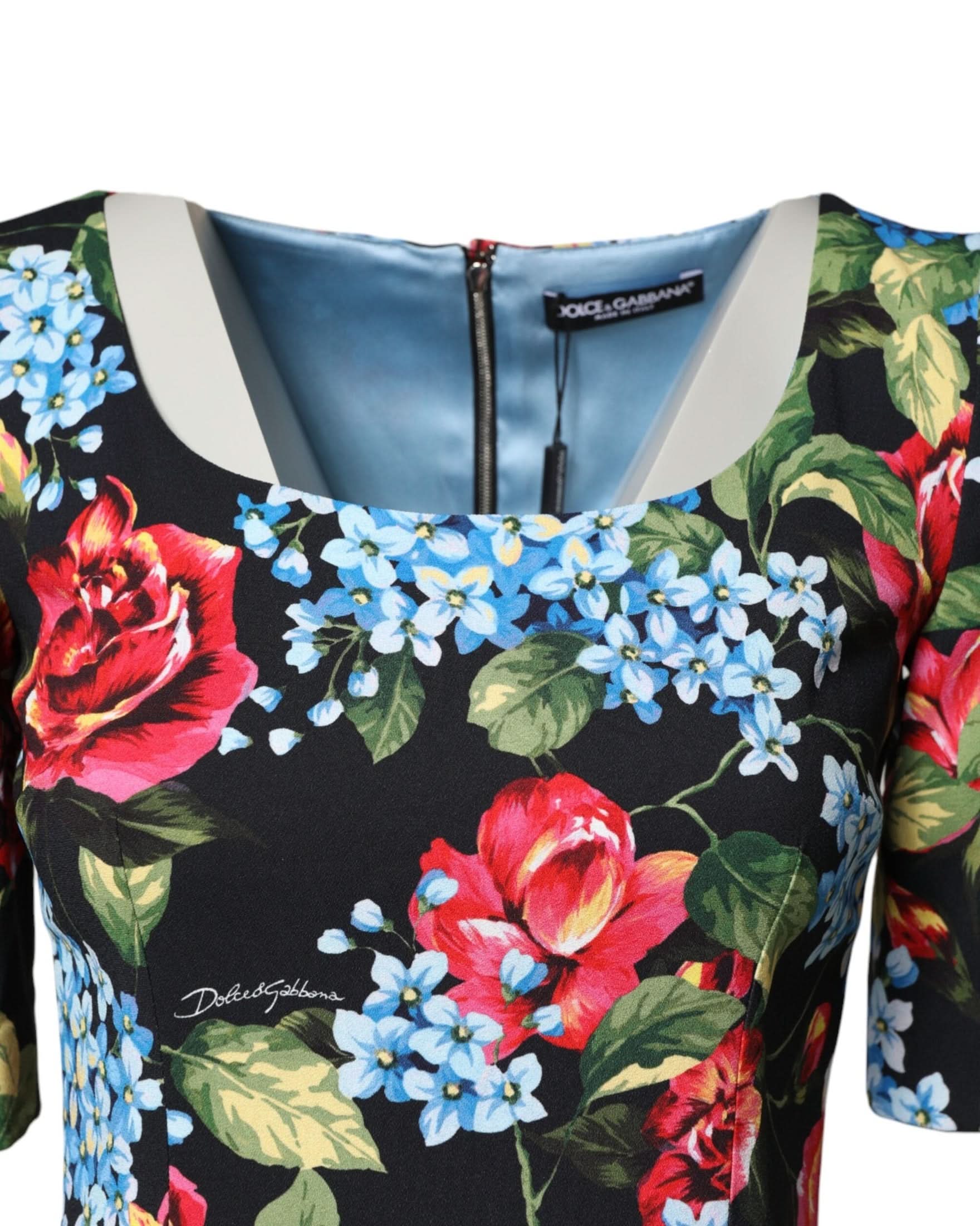 Dolce & Gabbana Black Floral Print Viscose Sheath Midi Dress Dresses
