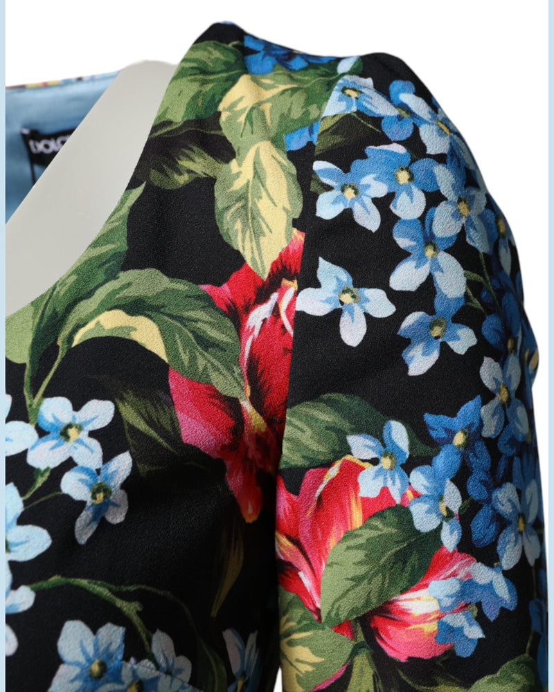 Dolce & Gabbana Black Floral Print Viscose Sheath Midi Dress Glam Steals