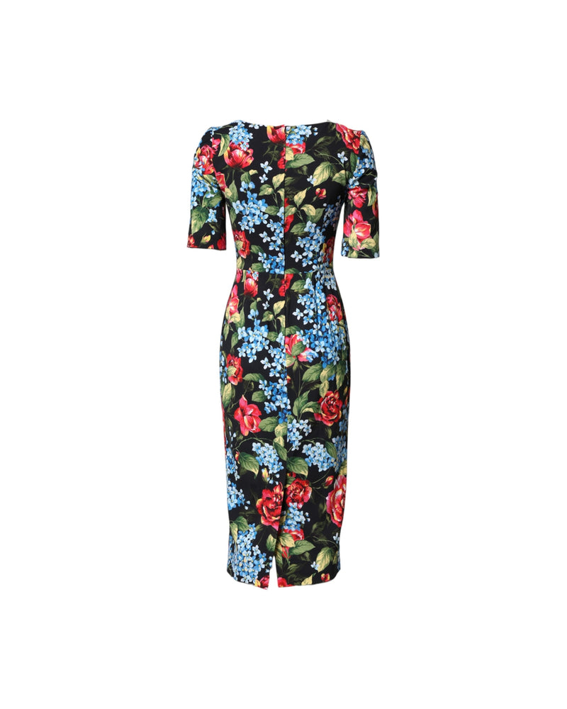 Dolce & Gabbana Black Floral Print Viscose Sheath Midi Dress Glam Steals