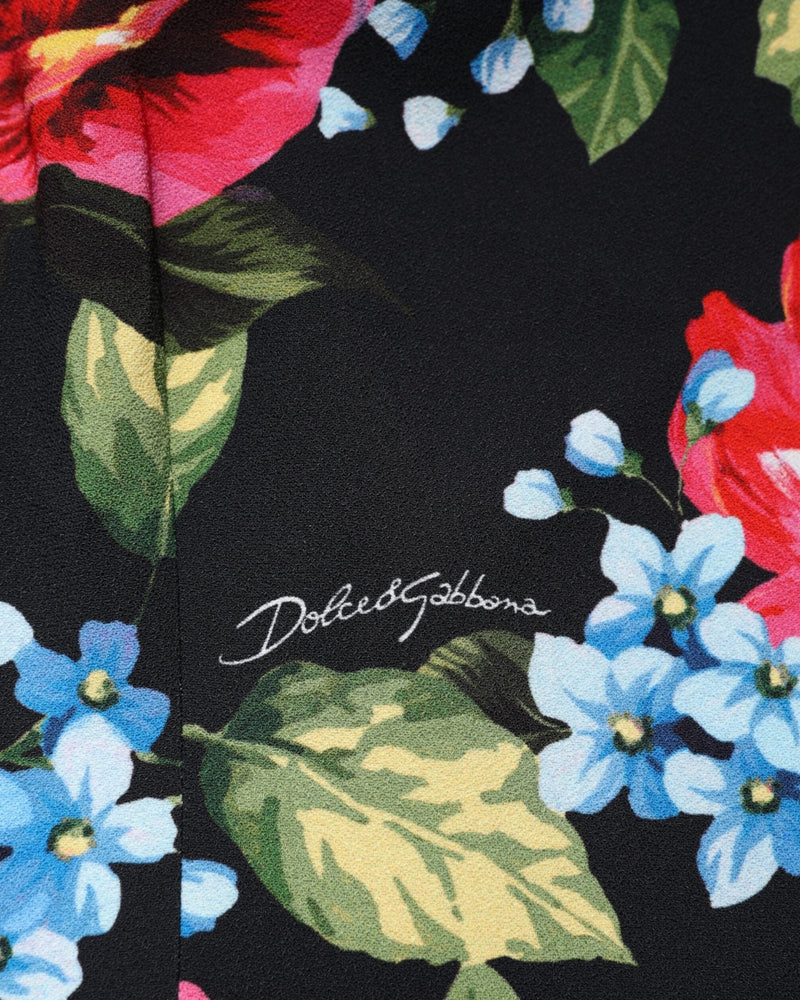 Dolce & Gabbana Black Floral Print Viscose Sheath Midi Dress Glam Steals