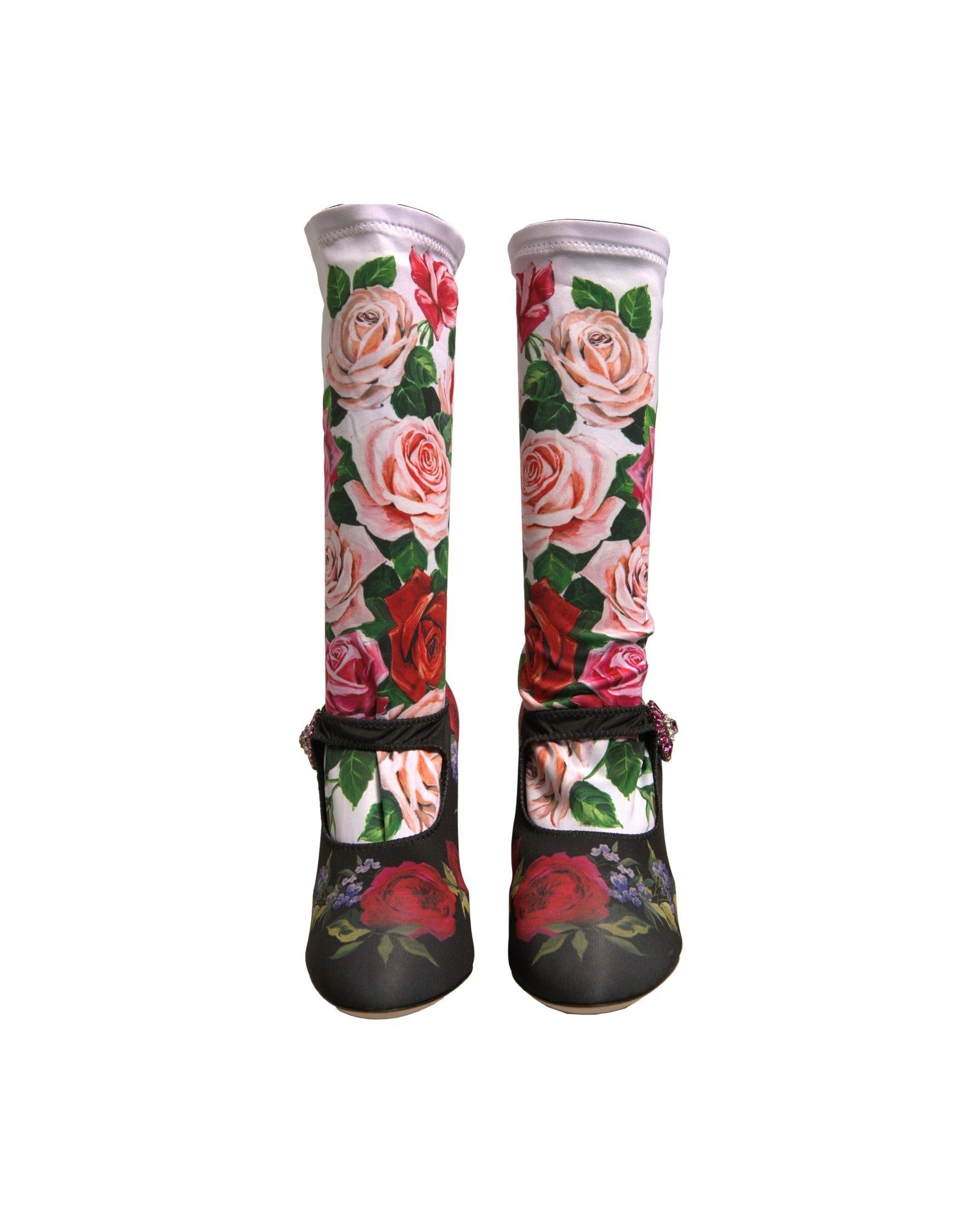 Dolce & Gabbana Black Floral Socks Crystal Boots Jersey Shoes Glam Steals