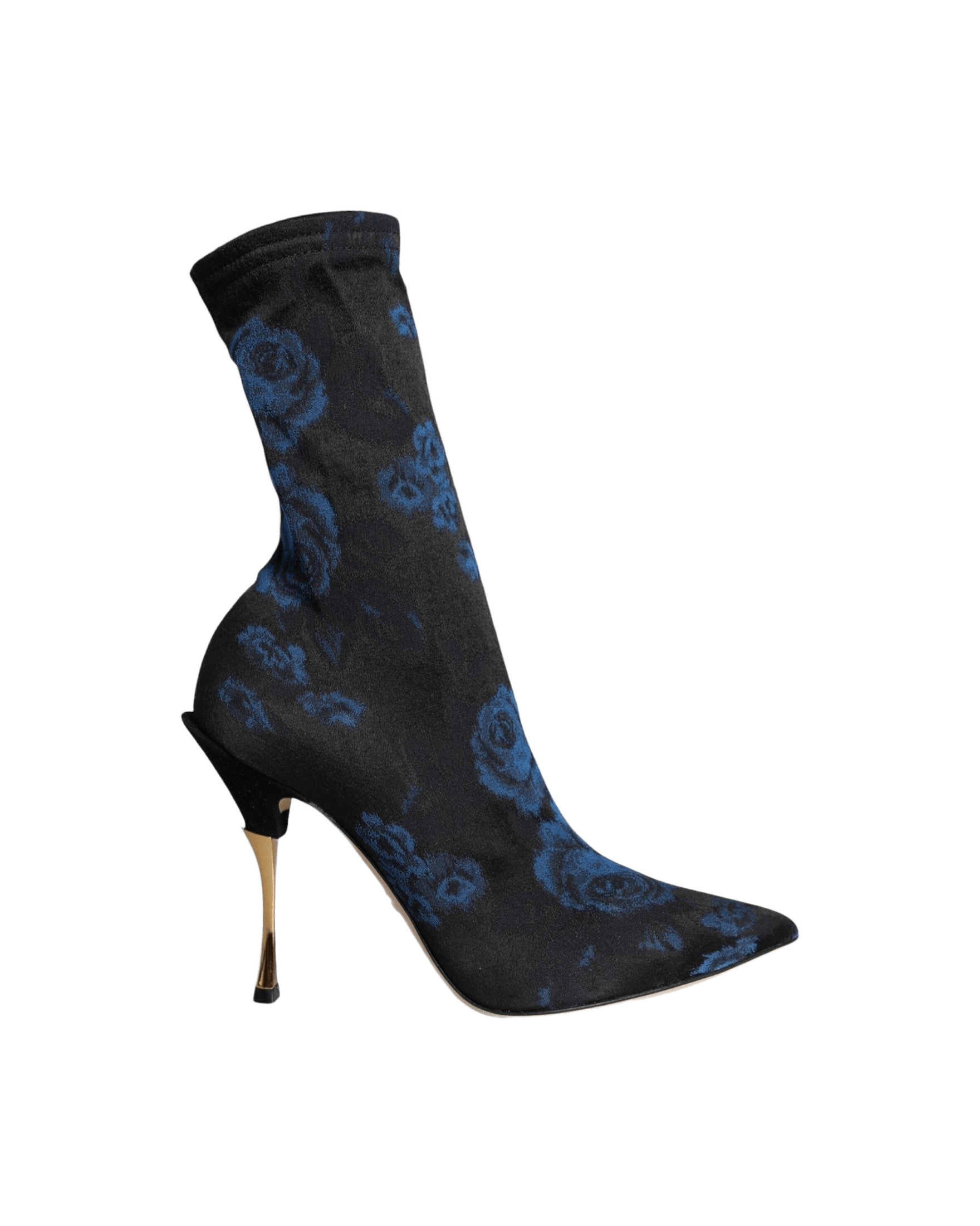 Dolce & Gabbana Black Floral Stretch Mid Calf Boots Shoes Glam Steals