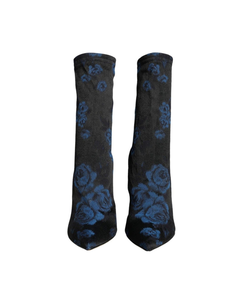 Dolce & Gabbana Black Floral Stretch Mid Calf Boots Shoes Glam Steals