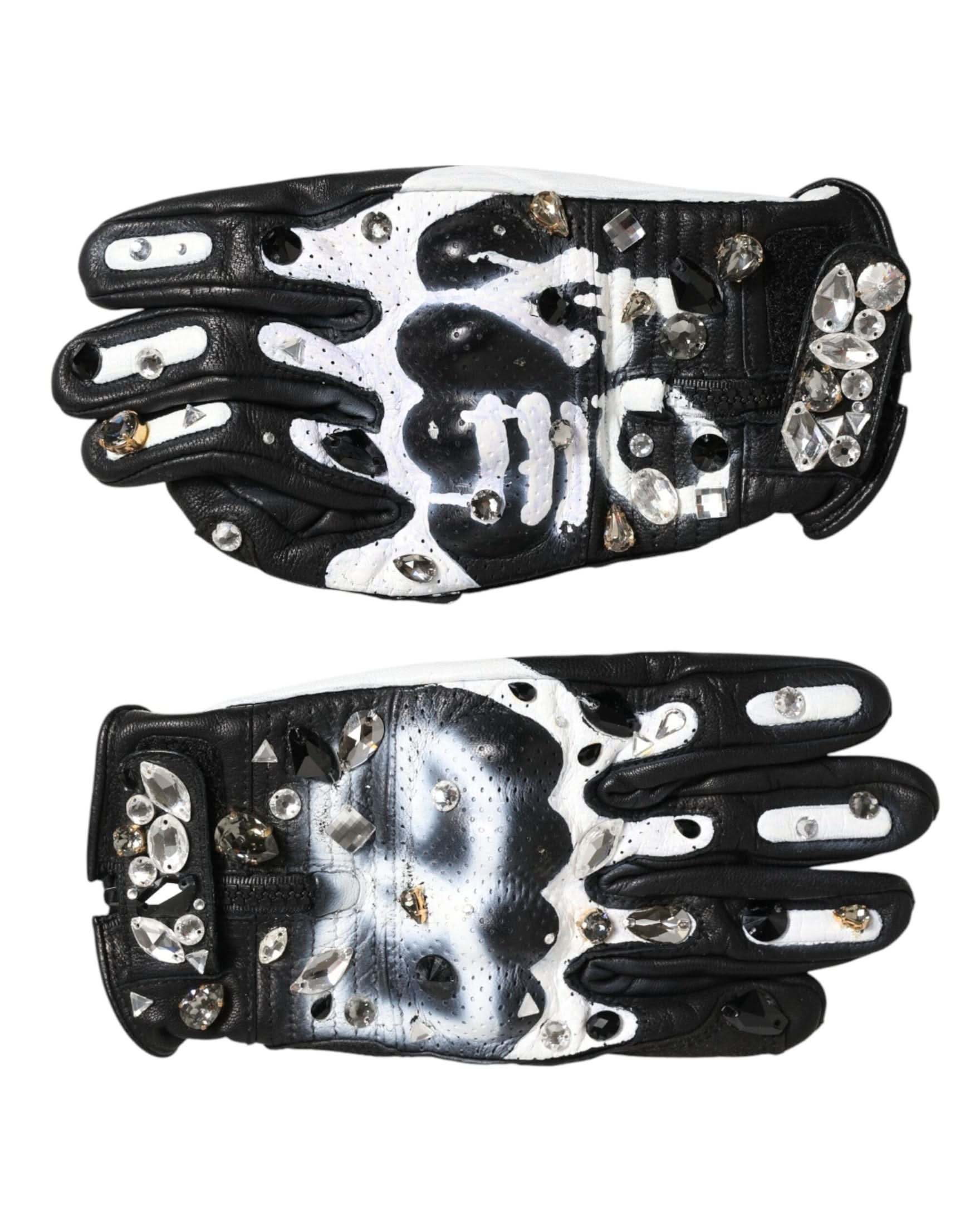 Dolce & Gabbana Black Gloves White Crystal Wrist Length Mitten Gloves & Mittens