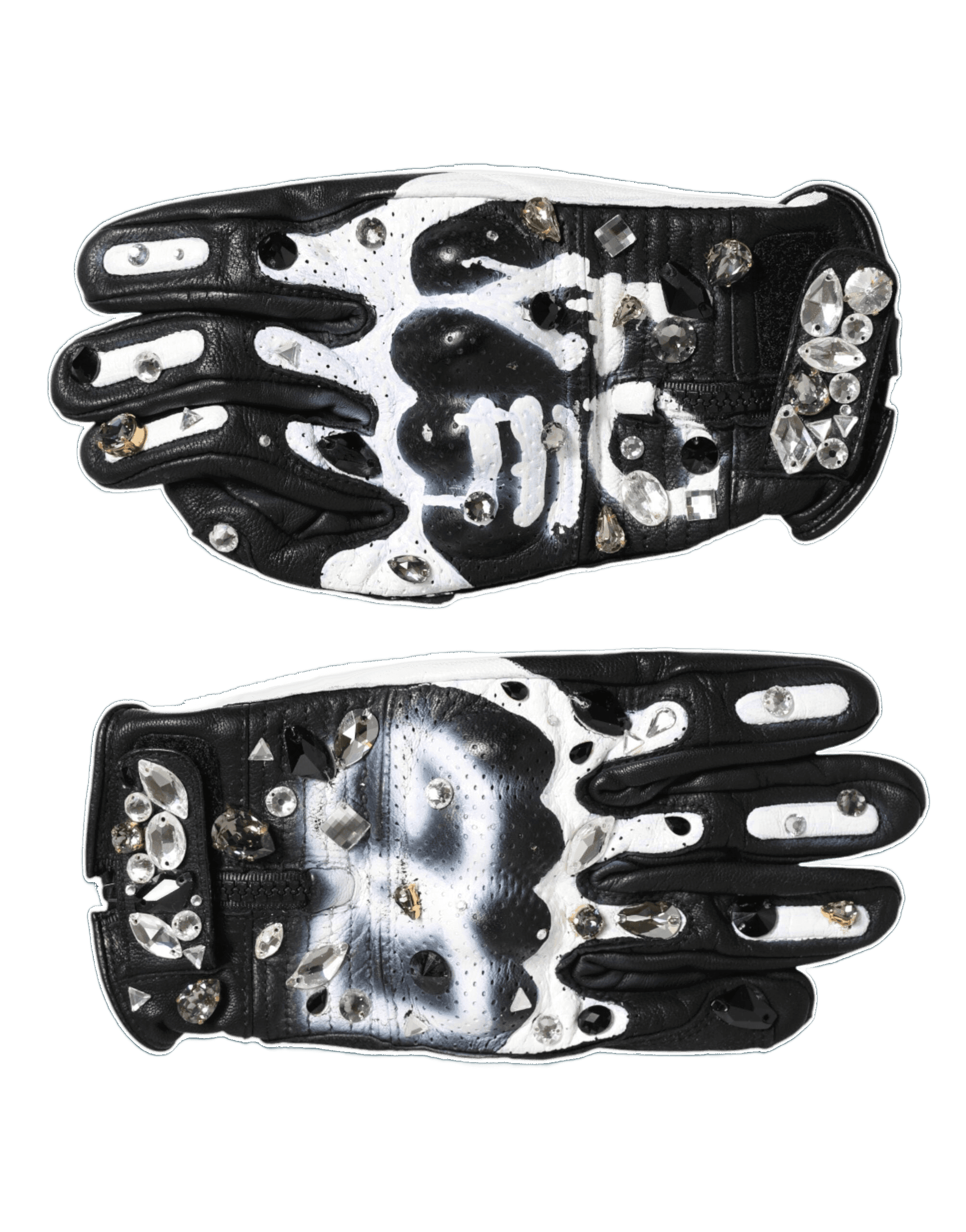 Dolce & Gabbana Black Gloves White Crystal Wrist Length Mitten